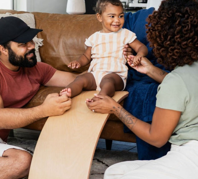 Natural wood balance board for active play.