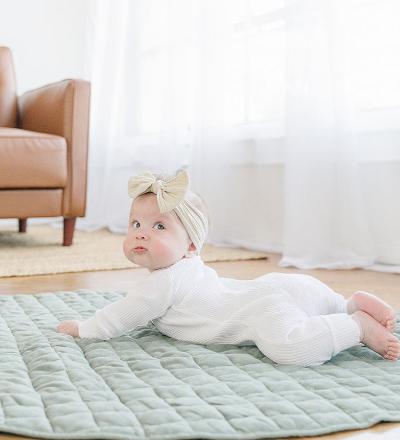 Linen Infant Play Mat with Toy Setup