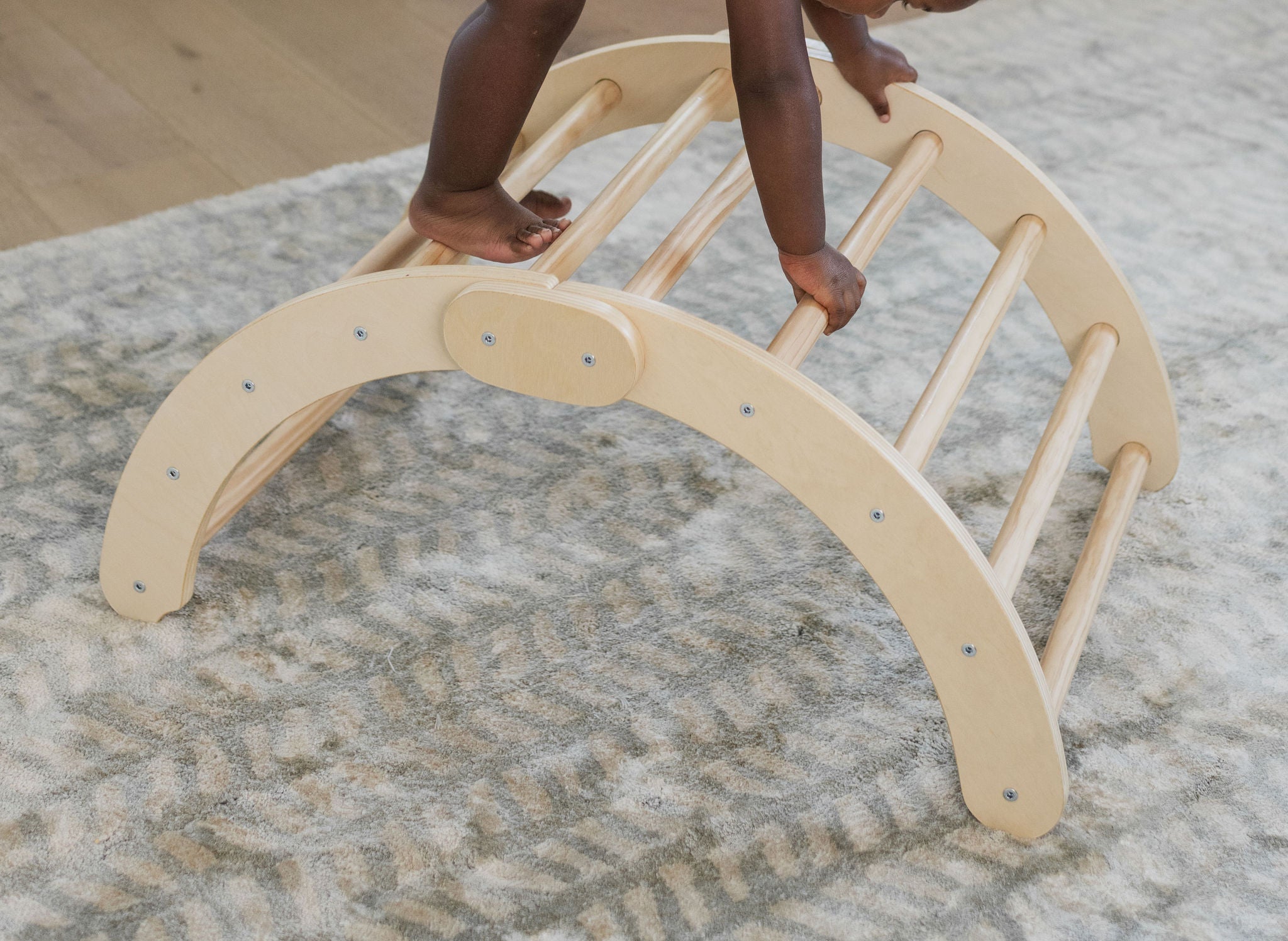 Wooden Foldable Climbing Arch by Poppyseed Play for active toddlers