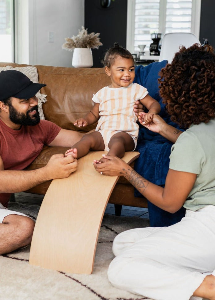 Natural wood balance board for active play.