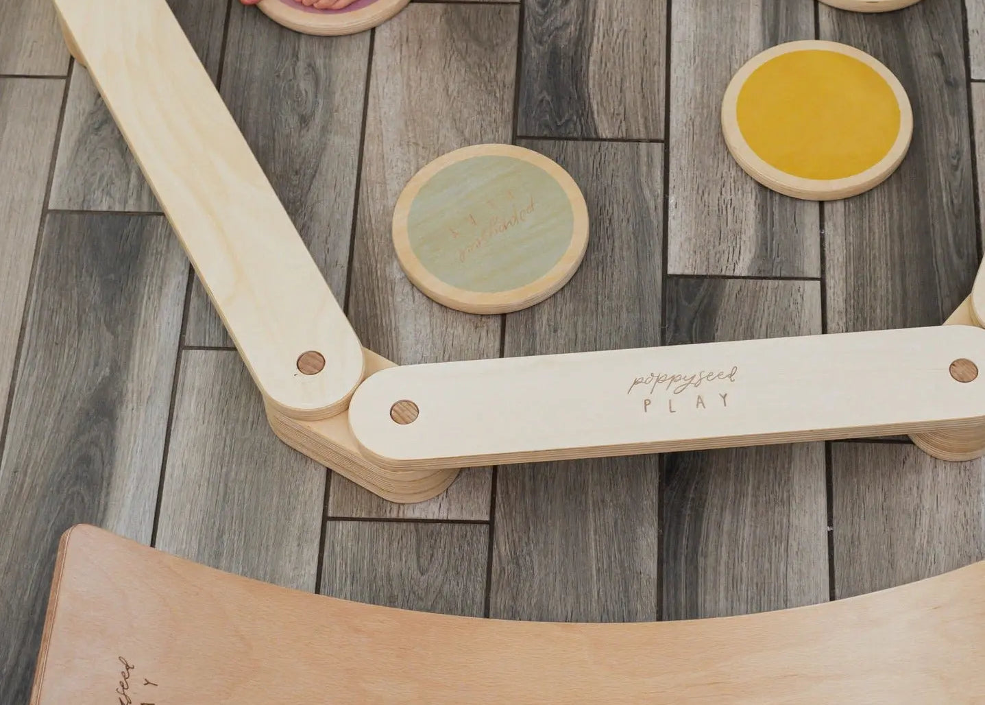 Close-up of the balance beam, stepping stones, and balance board from the Ultimate Balance Bundle.