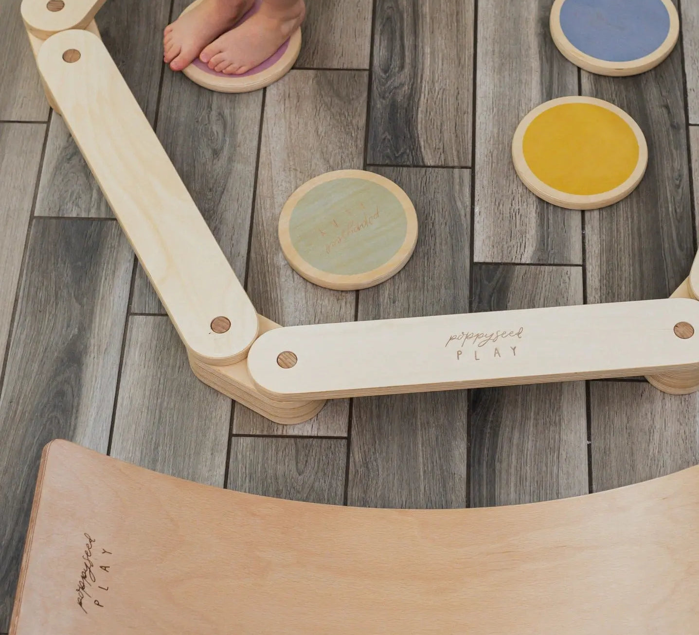 Close-up of the balance beam, stepping stones, and balance board from the Ultimate Balance Bundle.