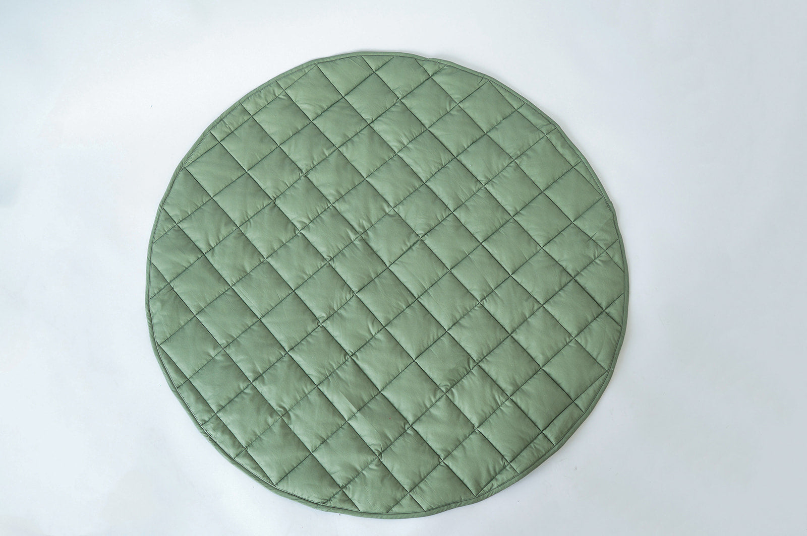 Olive green Neutral Round Baby Play Mat laid flat