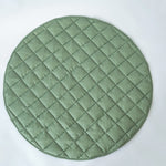 Olive green Neutral Round Baby Play Mat laid flat