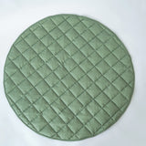 Olive green Neutral Round Baby Play Mat laid flat