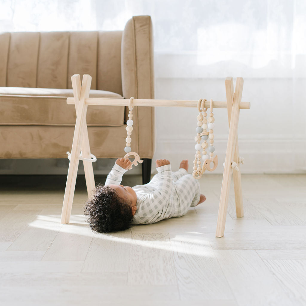 Wooden Baby Gym + Gray and White Toys  - Poppyseed Play
