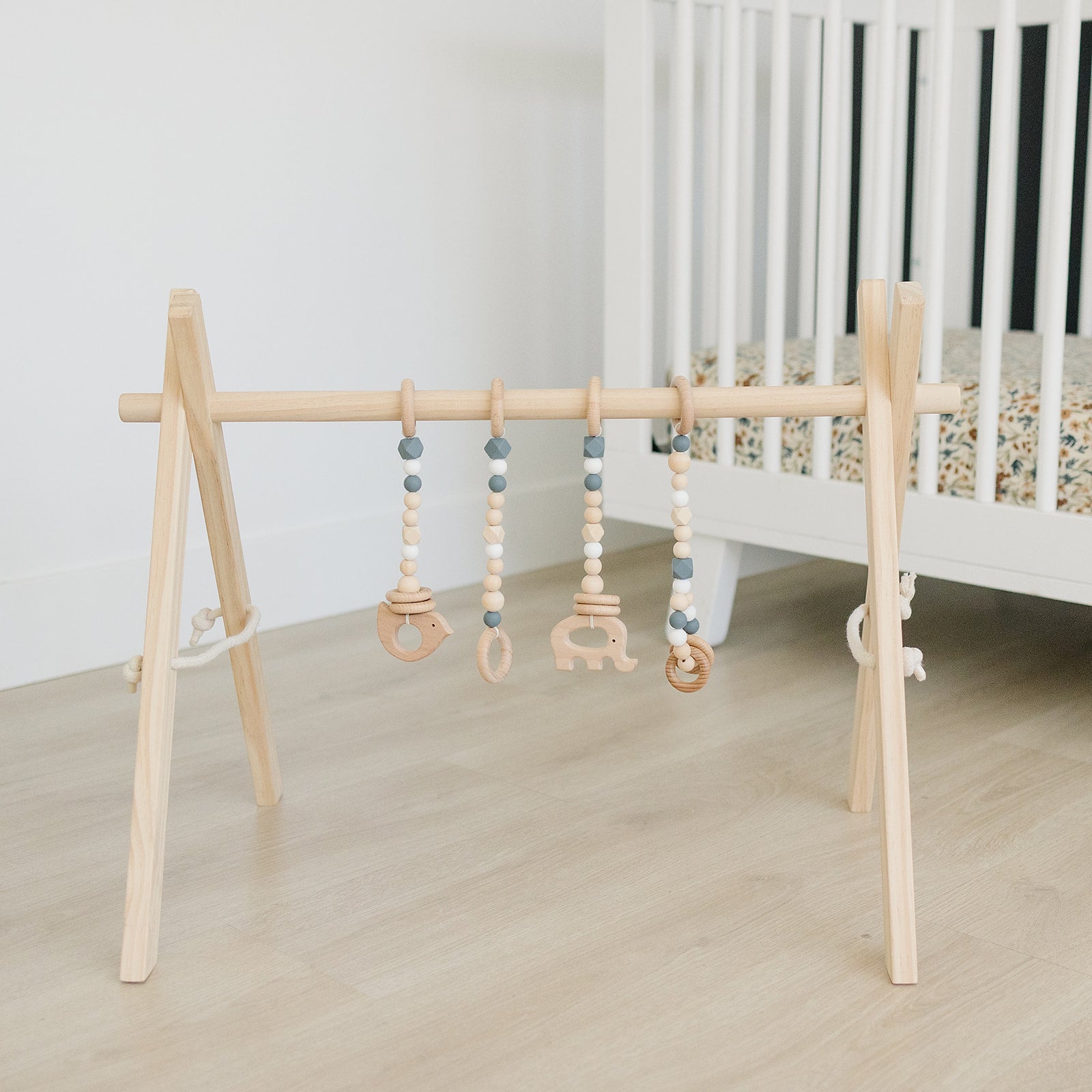 Wooden Baby Gym + Gray Toys  - Poppyseed Play